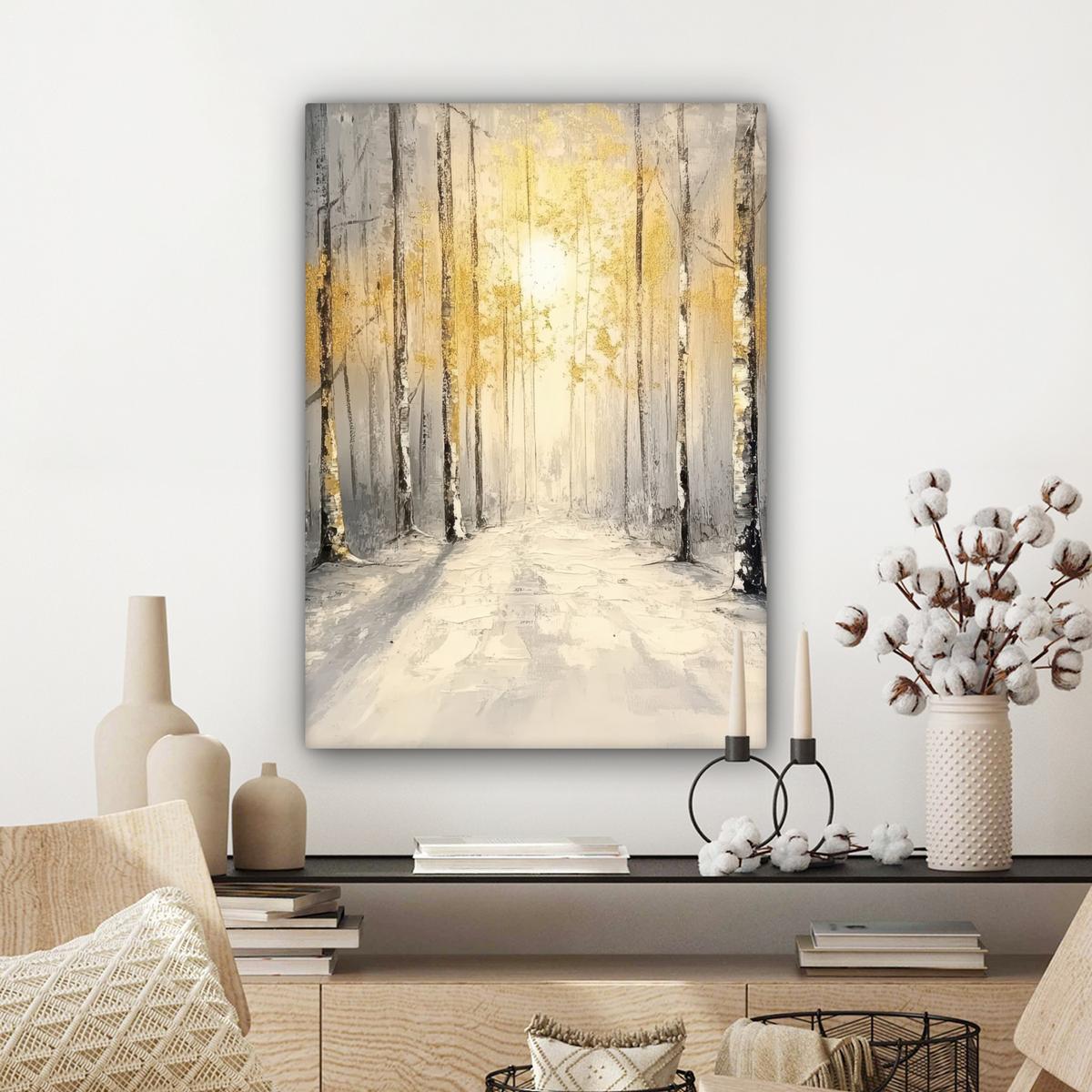 LEINWANDBILD Winter - Abstrakt - Schnee - Natur - Sonne Wandbild Wohnzimmer 60x80 cm - Grau, Textil (60/80cm) - MuchoWow