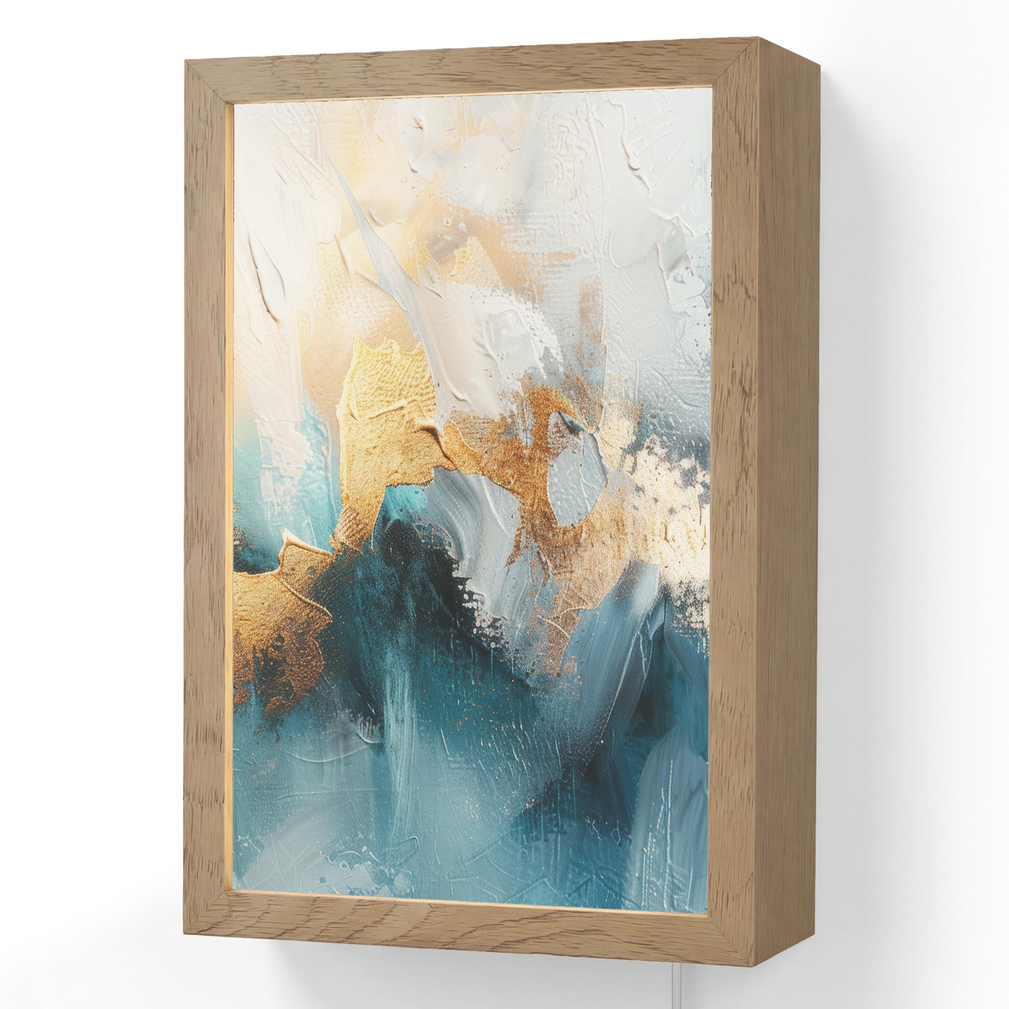 WANDLEUCHTE Abstrakt - Kunst - Gold - Blau 20x30 cm - Türkis, Holzwerkstoff (20/30/8cm) - OnlyWow