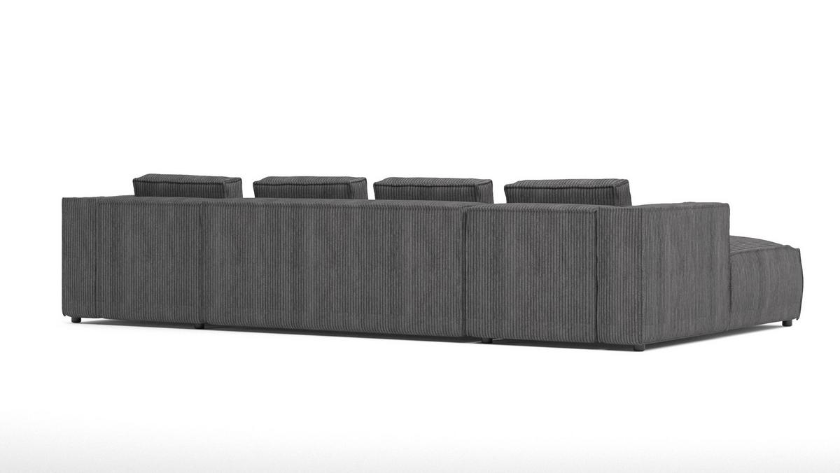 WOHNLANDSCHAFT Nova Grau Cord - Schwarz/Grau, Holz/Kunststoff (327/64/176cm) - S-Style Möbel