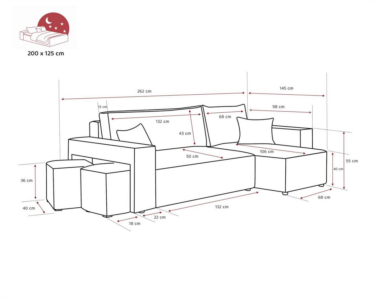 ECKSOFA Adara Inkl. Hocker - Hellbraun, Holzwerkstoff/Textil (145/262cm) - Fun Möbel