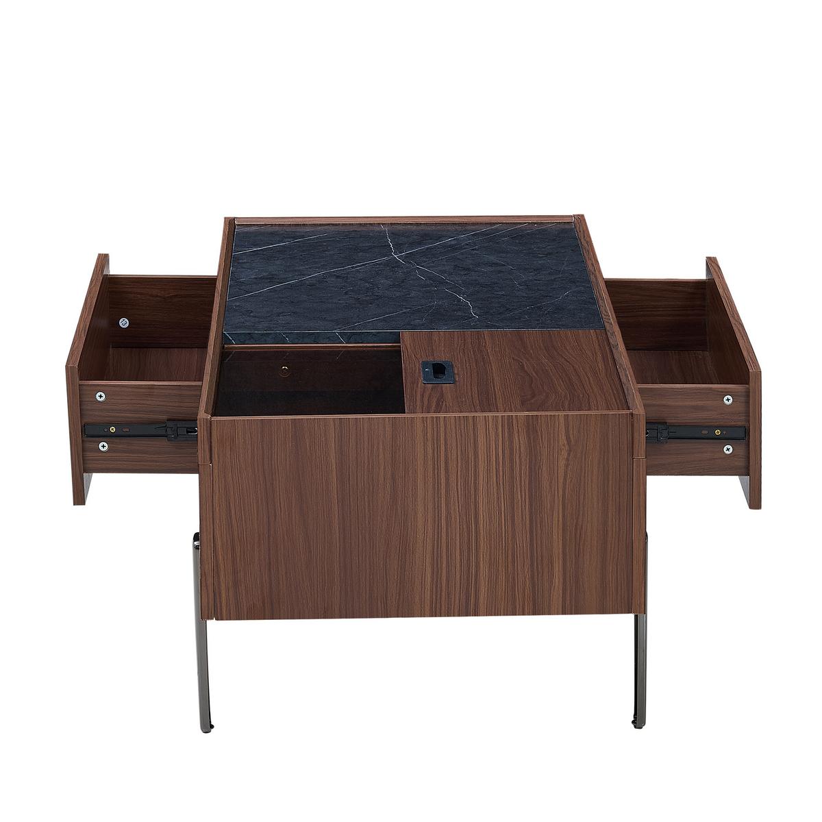 COUCHTISCH in Dunkelbraun & Marmor-Optik - Weiß, Holzwerkstoff (50/105/42cm) - Urban Meuble