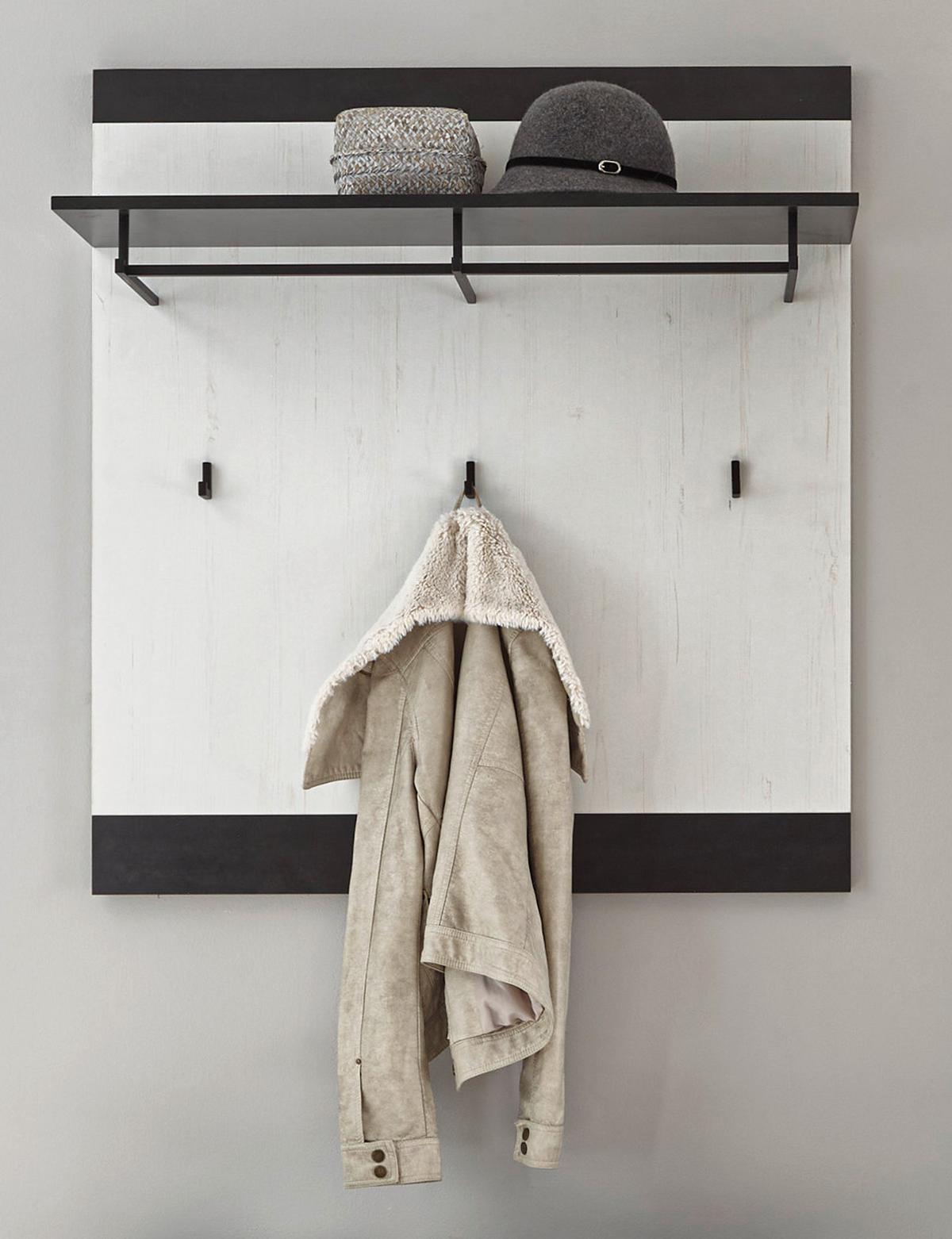 GARDEROBENPANEEL weiß Pinie, anthrazit Landhaus, Wandgarderobe 92 x 100 cm - Anthrazit/Weiß, Holzwerkstoff/Metall (92/100/26cm) - Furn.Design