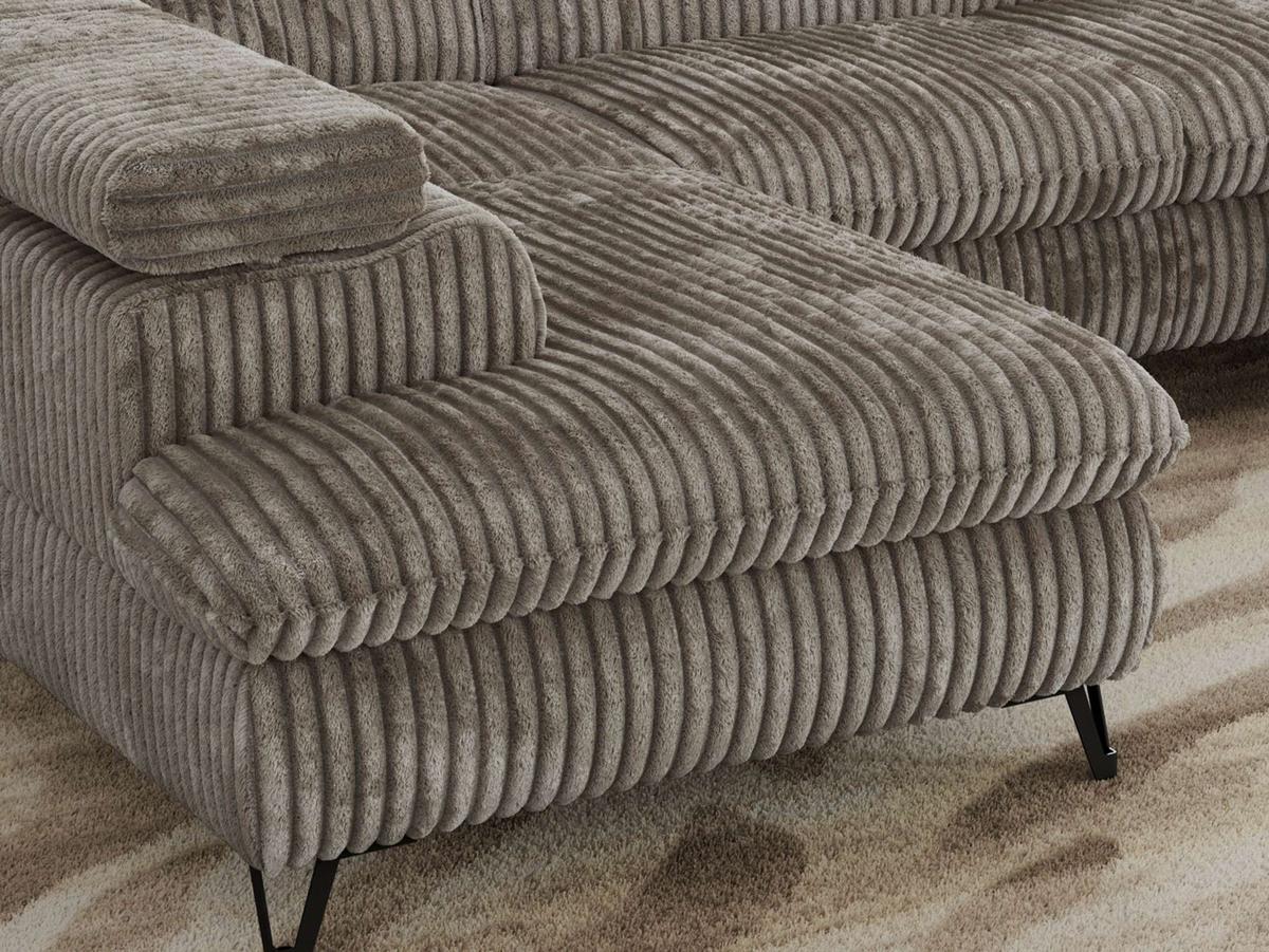 WOHNLANDSCHAFT PABLO U Cord Hellbraun mit Topper Visco - Schwarz/Grau, Textil/Metall (346/76/208cm) - MKS
