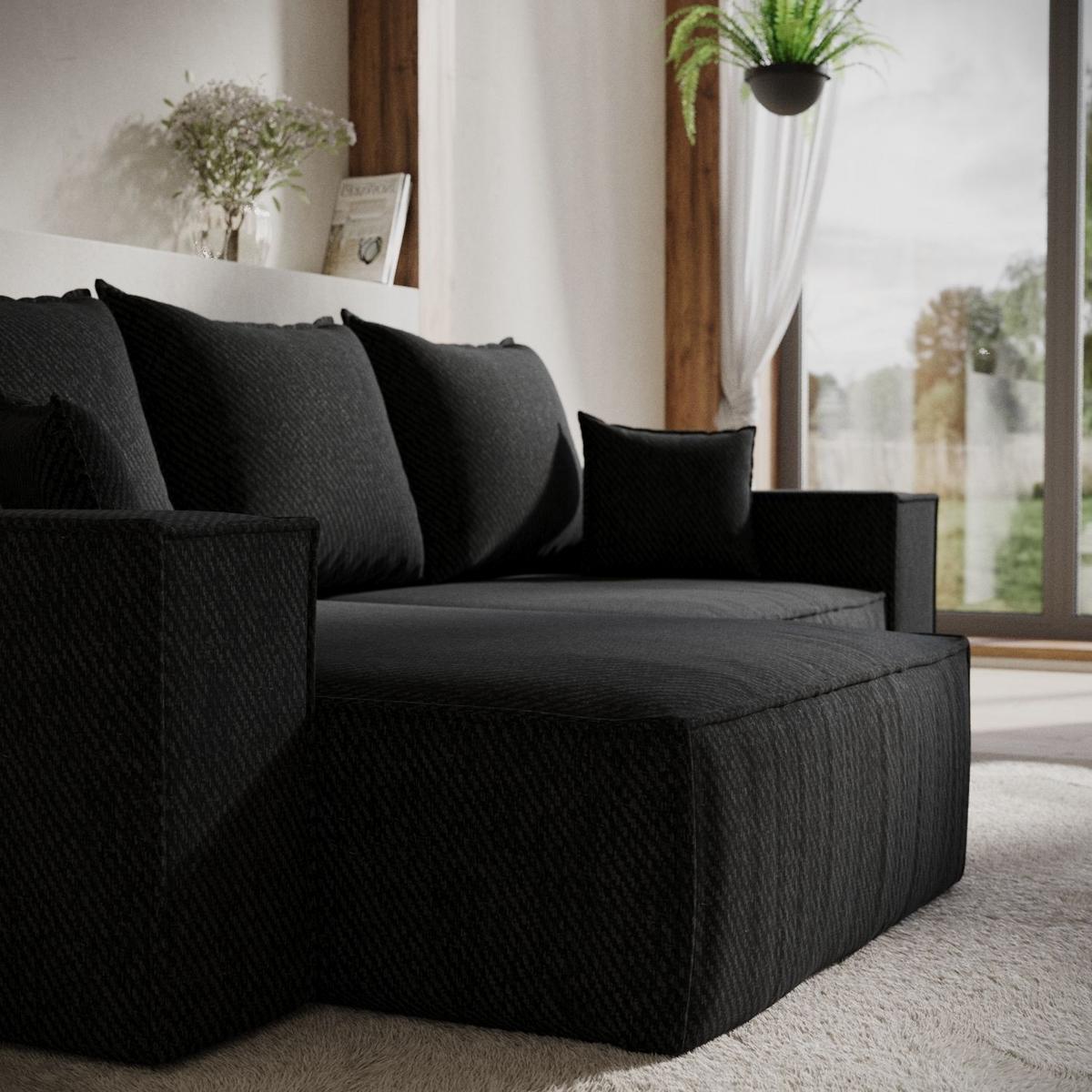 ECKSOFA SENSO mit Schlaffunktion Schwarz im Neve Stoff - Schwarz, Holz/Holzwerkstoff (255/148cm) - AltaBeds