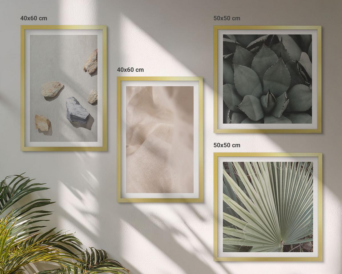 BILDER SET 4er Set - 50x50 cm & 40x60 cm Goldrahmen - Steine, Holz, Stofftexturen - Goldfarben, Kunststoff (50/50cm) - TULUP