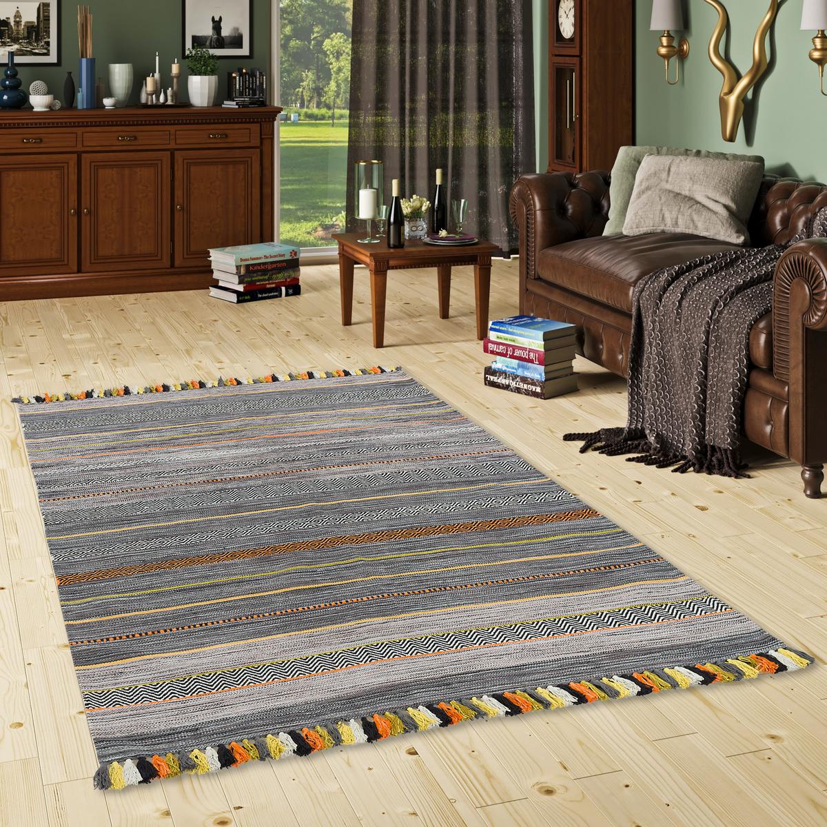 NATUR TEPPICH KELIM KALLEEN - Anthrazit, Textil (170/240cm) - Pergamon