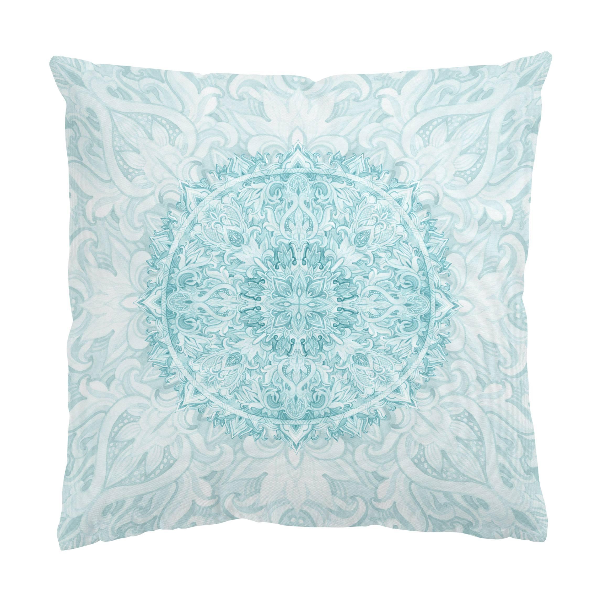 DEKOKISSEN Mandala Aquarell Ornament türkis 40/40 cm - Türkis, Textil (40/40/10cm) - Bilderwelten