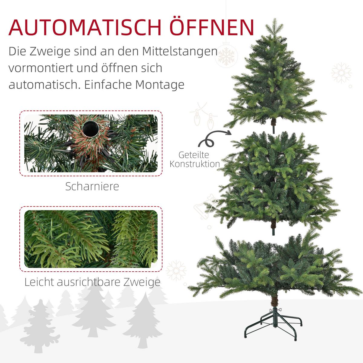KÜNSTLICHER Weihnachtsbaum, 183 cm Christbaum mit 1700 Spitzen für Weihnachten - Grün, Kunststoff (183cm) - HOMCOM
