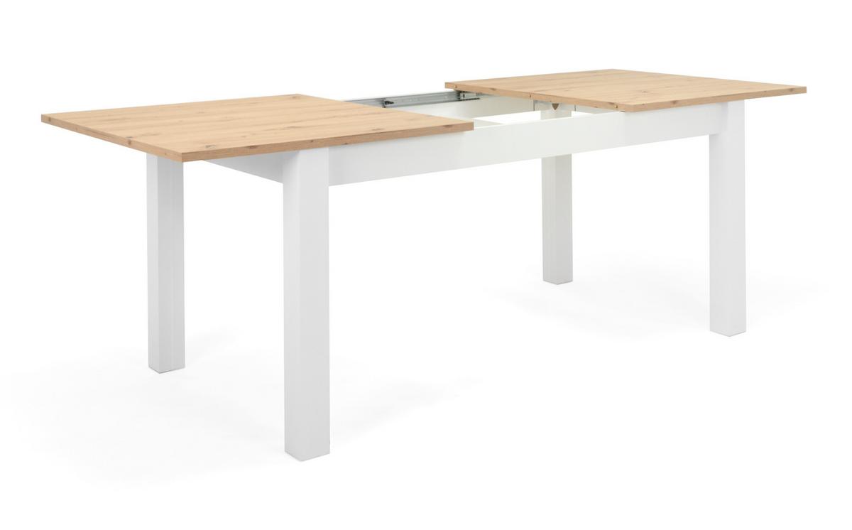 ESSTISCH weiß Landhaus und Eiche, ausziehbarer Küchentisch 160 - 215 cm - Weiß/Eiche Artisan, Holzwerkstoff (160/90/75cm) - Furn.Design