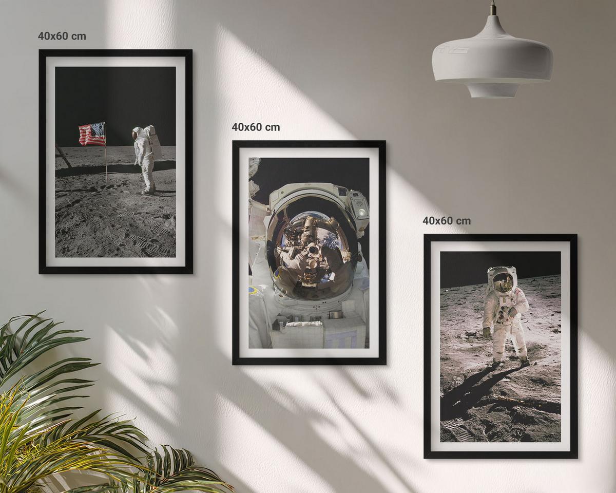 BILDER SET 3er Set - 40x60 cm Schwarzer Rahmen - NASA-Mondlandung - Schwarz, Kunststoff (40/60cm) - TULUP
