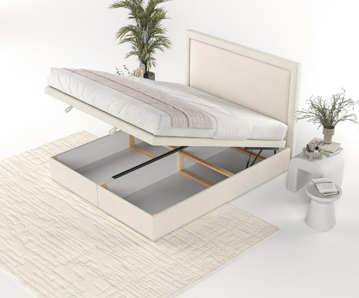 POLSTERBETT Salma mit Stauraum 140/200 cm Hellbeige im Alta Stoff - Sandfarben/Schwarz, Holz/Holzwerkstoff (140/200cm) - AltaBeds
