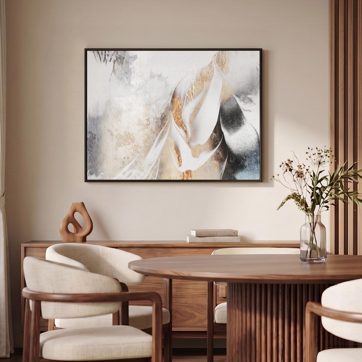 LEINWAND Bilder mit Rahmen - Luxus - Abstrakt - Gold - Weiß - 100x70 - Goldfarben, Textil (100/70cm) - MuchoWow