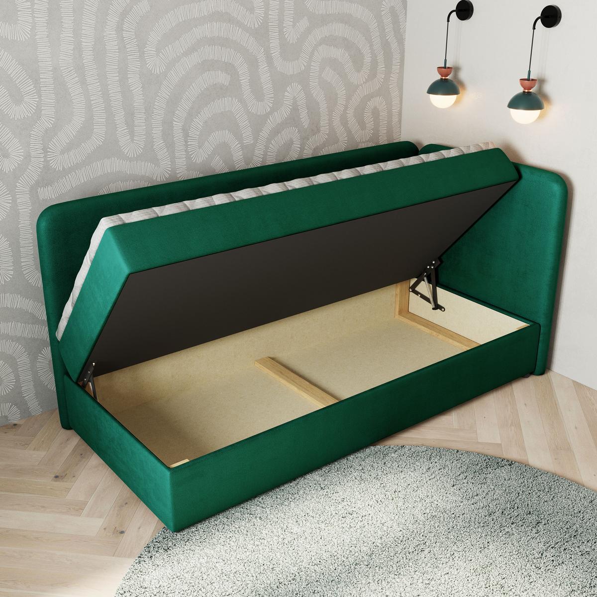 BOXBETT GINA 100x200 cm mit Matratze und Topper, H2+H3 - Grün - Grün, Holz (100/200cm) - MASSENO