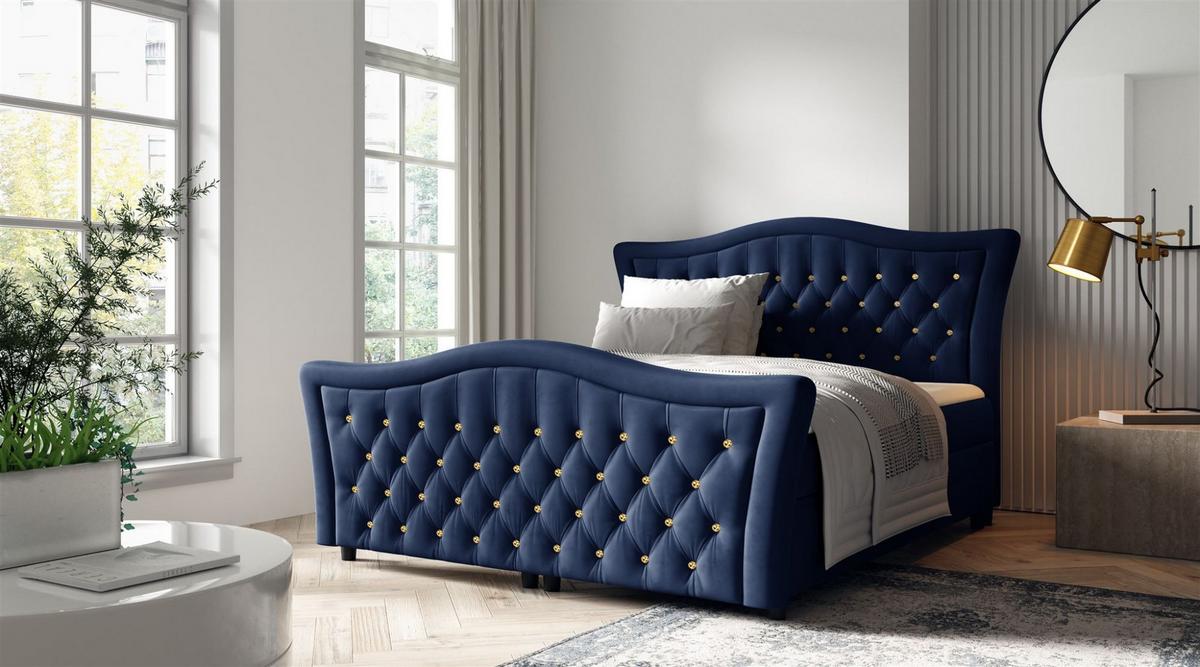 BOXBETT Turhan In Elisa Velvet - Blau, Holzwerkstoff/Textil (160/200cm) - Fun Möbel