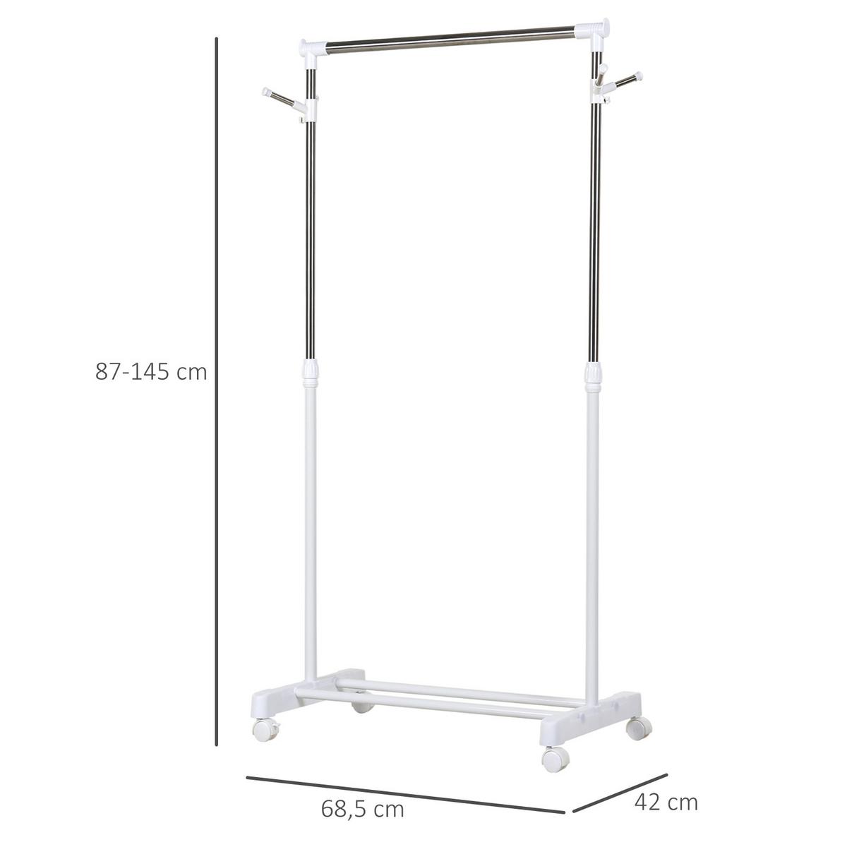 KLEIDERSTÄNDER Garderobenständer mit Kleiderstange, Haken, Regal, Weiß - Weiß, Metall (42/145/68.5cm) - HOMCOM