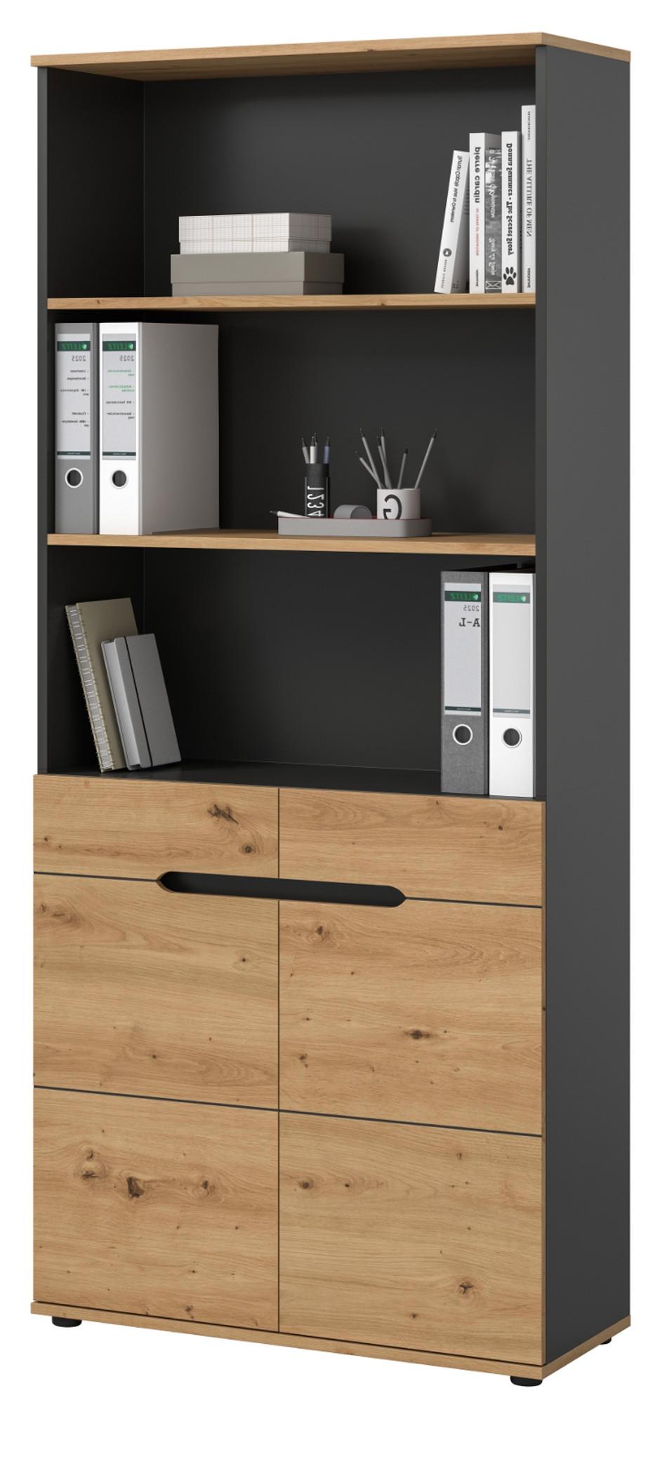 AKTENSCHRANK Eiche Artisan, Grau 80 x 190 cm, Büroschrank mit Soft-Close - Schwarz/Eiche Artisan, Holzwerkstoff/Kunststoff (80/190/37cm) - Inn.Furn