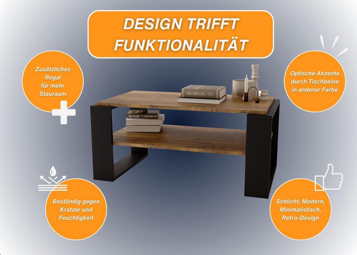 COUCHTISCH Holzwerkstoff rechteckig stabil Nussbaumfarben 42/54/96 cm - Nussbaumfarben/Schwarz, Holzwerkstoff (53.8/96/42cm) - CraftPAK