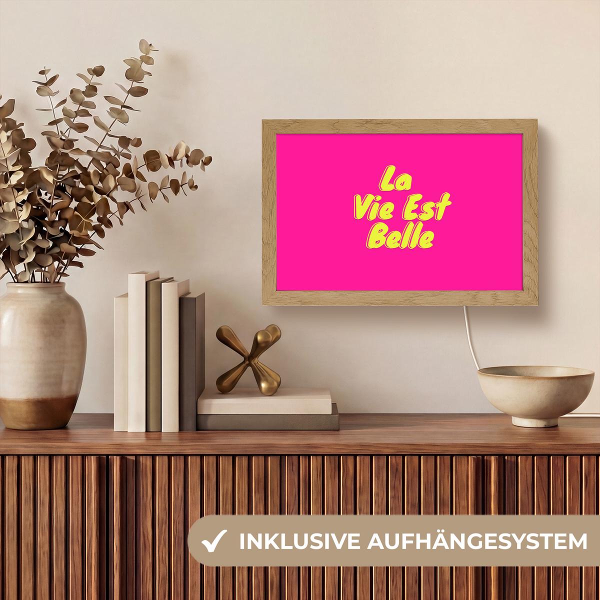 WANDLEUCHTE Zitat - Retro - Rosa 30x20 cm - Pink, Holzwerkstoff (30/20/8cm) - OnlyWow