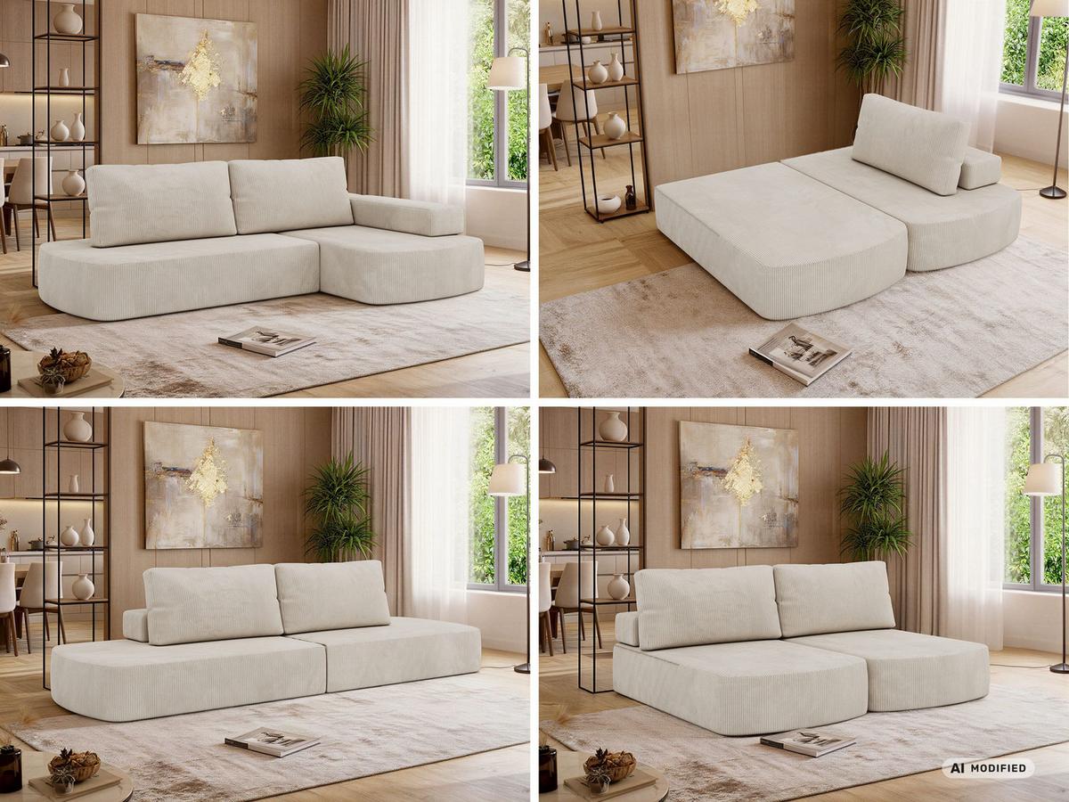 ECKSOFA LIRENA L Cord Creme - Rechts - Creme, Textil (260/160cm) - MKS