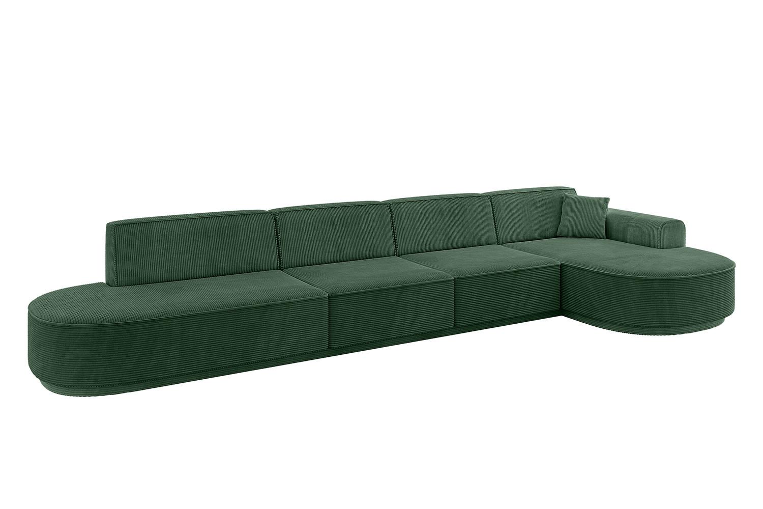 ECKSOFA Ottomane Rechts MARI-L3-v3 - 413x171x83 cm Grün Cord - Schwarz/Grün, Holzwerkstoff/Kunststoff (171/413cm) - ALTDECOR