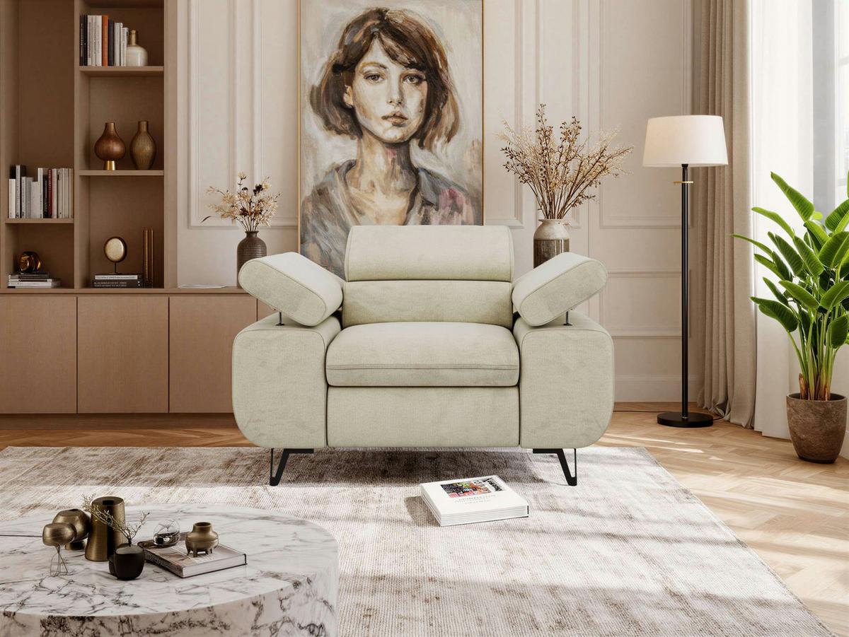 SESSEL PETER 1 - Beige Velvet - Beige/Schwarz, Textil/Metall (126/76/99cm) - MKS