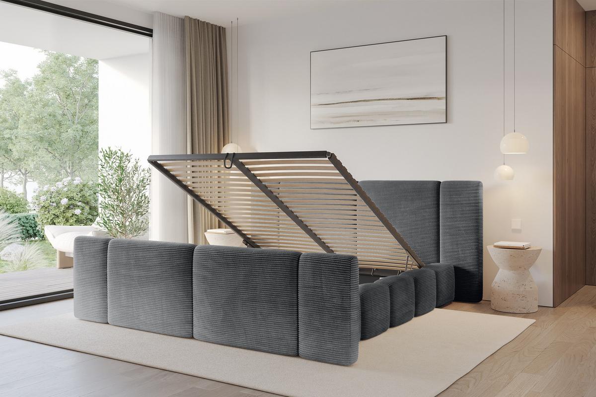 POLSTERBETT mit Bettkasten, Fußteil und Lattenrost, Bett mit Matratze H3/H4 - NILO-Z 120x200 Dunkelgrau - Graphitfarben, Holzwerkstoff/Textil (120/200cm) - ALTDECOR