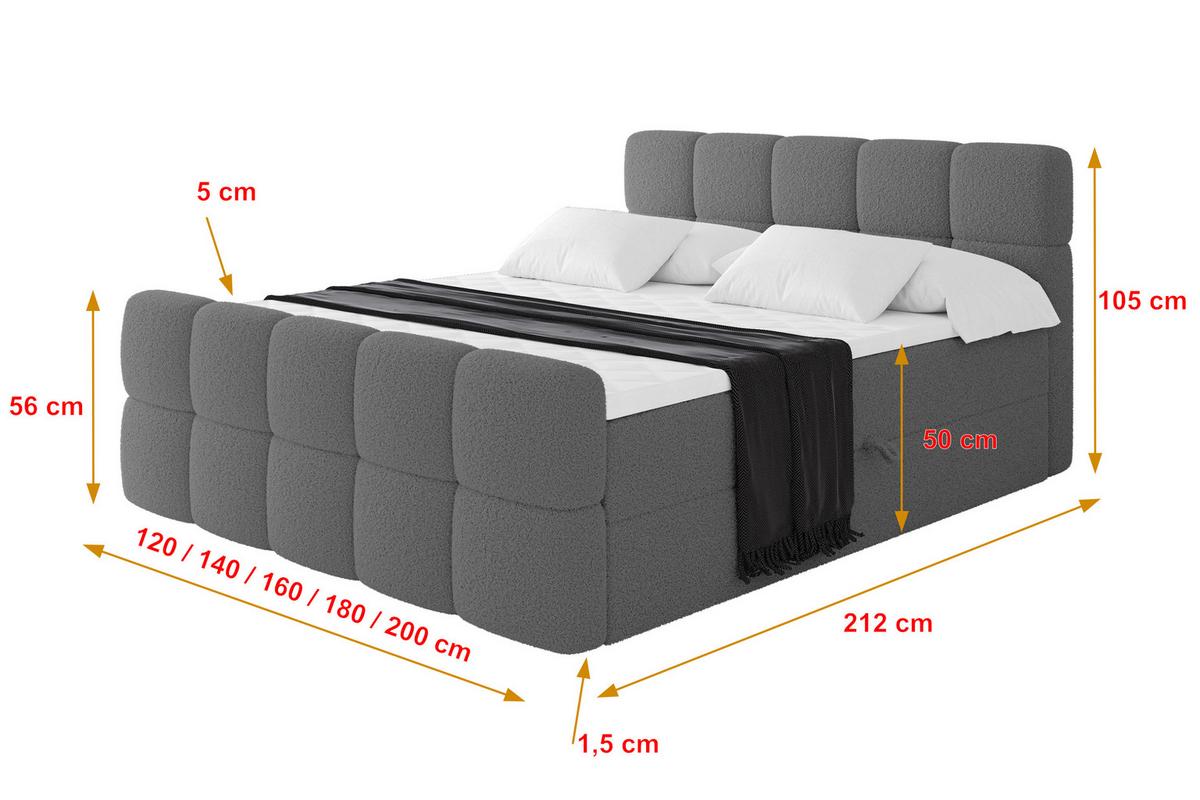 BOXBETT mit Matratze H3 - FAMA-Z - 160x200 cm Grau Quelle - Schieferfarben, Holzwerkstoff - ALTDECOR