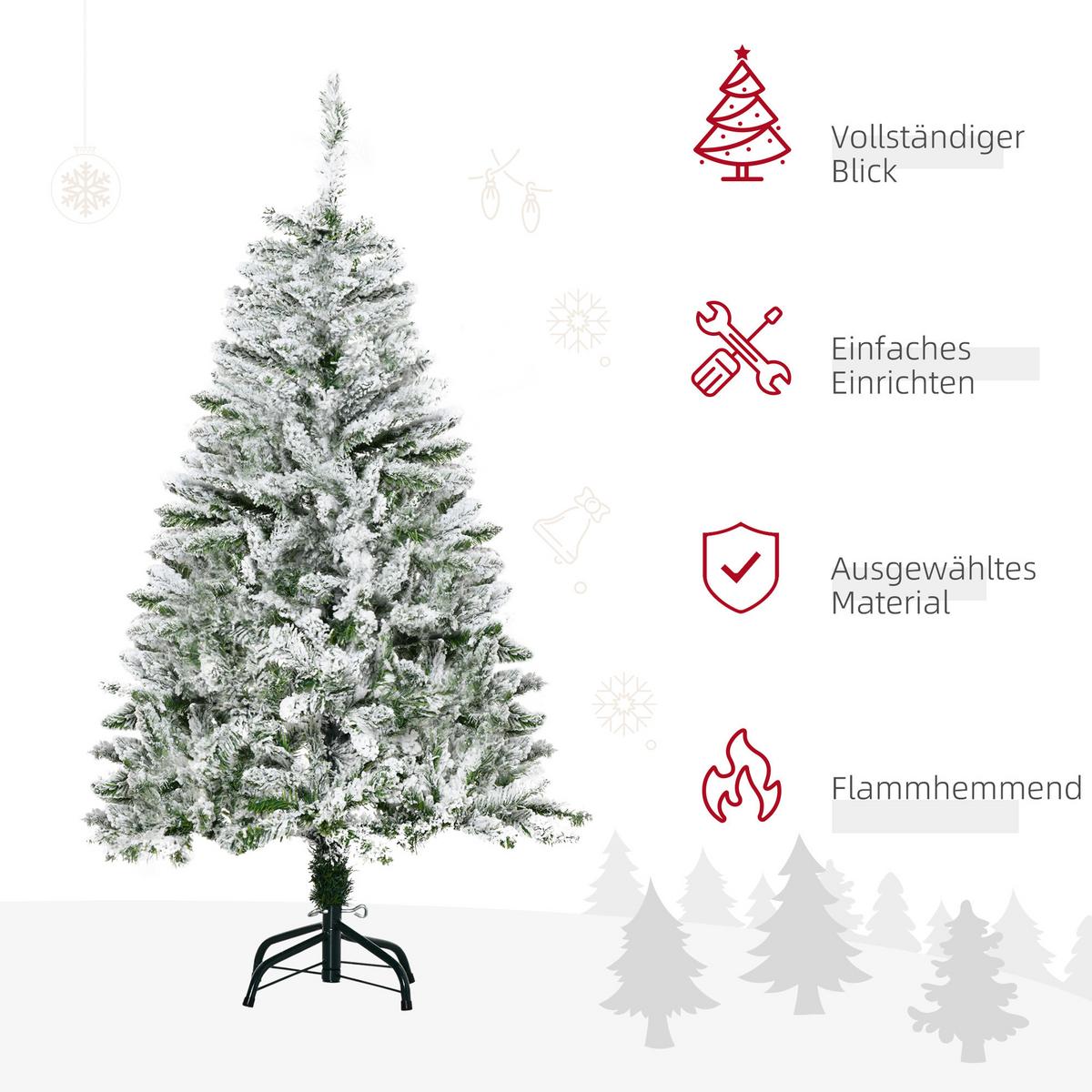 KÜNSTLICHER Weihnachtsbaum, 120 cm Kunstkiefer mit Kunstschnee, Indoor - Weiß/Grün, Kunststoff (120cm) - HOMCOM