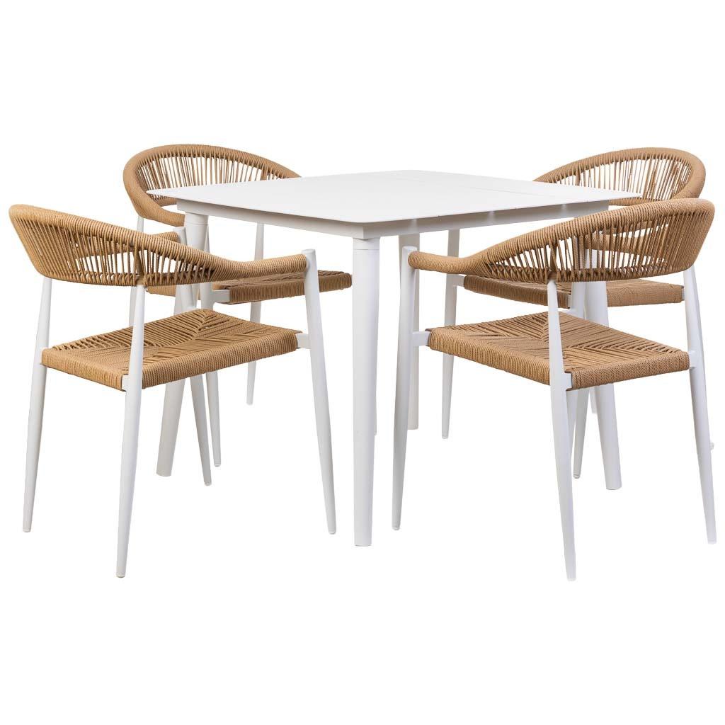 GARTEN-ESSGRUPPE, 5er-Set, weiß und braun - Beige, Metall - Wanderlust