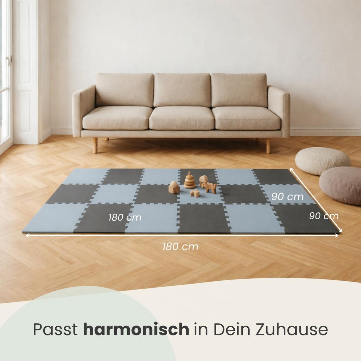 SPIELMATTE mit Rand - 180/90/1 cm Puzzlematte Blau Grau - Grau, Kunststoff (30/30cm) - Littletom