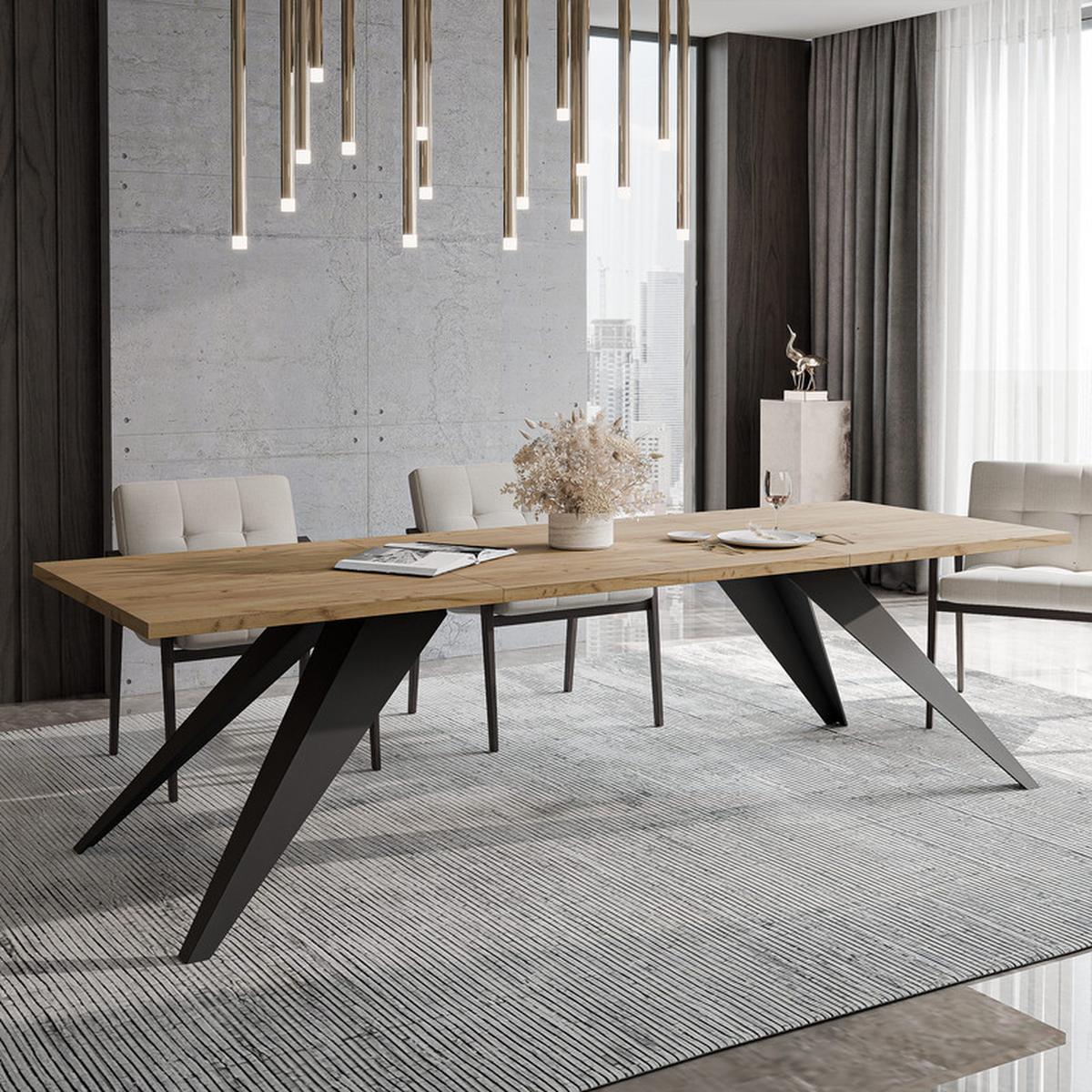 AUSZIEHTISCH XANDRO 160/90/76 cm mit Metallgestell, Schwarz / Craft-Eiche - Eichefarben/Schwarz, Holzwerkstoff/Metall (90/160/76cm) - Idohome