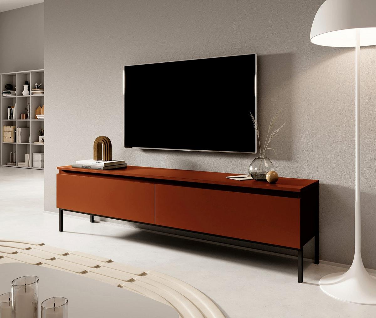 TV-SCHRANK Bemmi Ziegelrot mit Metallbeinen 175 cm - Dunkelorange/Schwarz, Holzwerkstoff/Metall (175/46/32cm) - Selsey