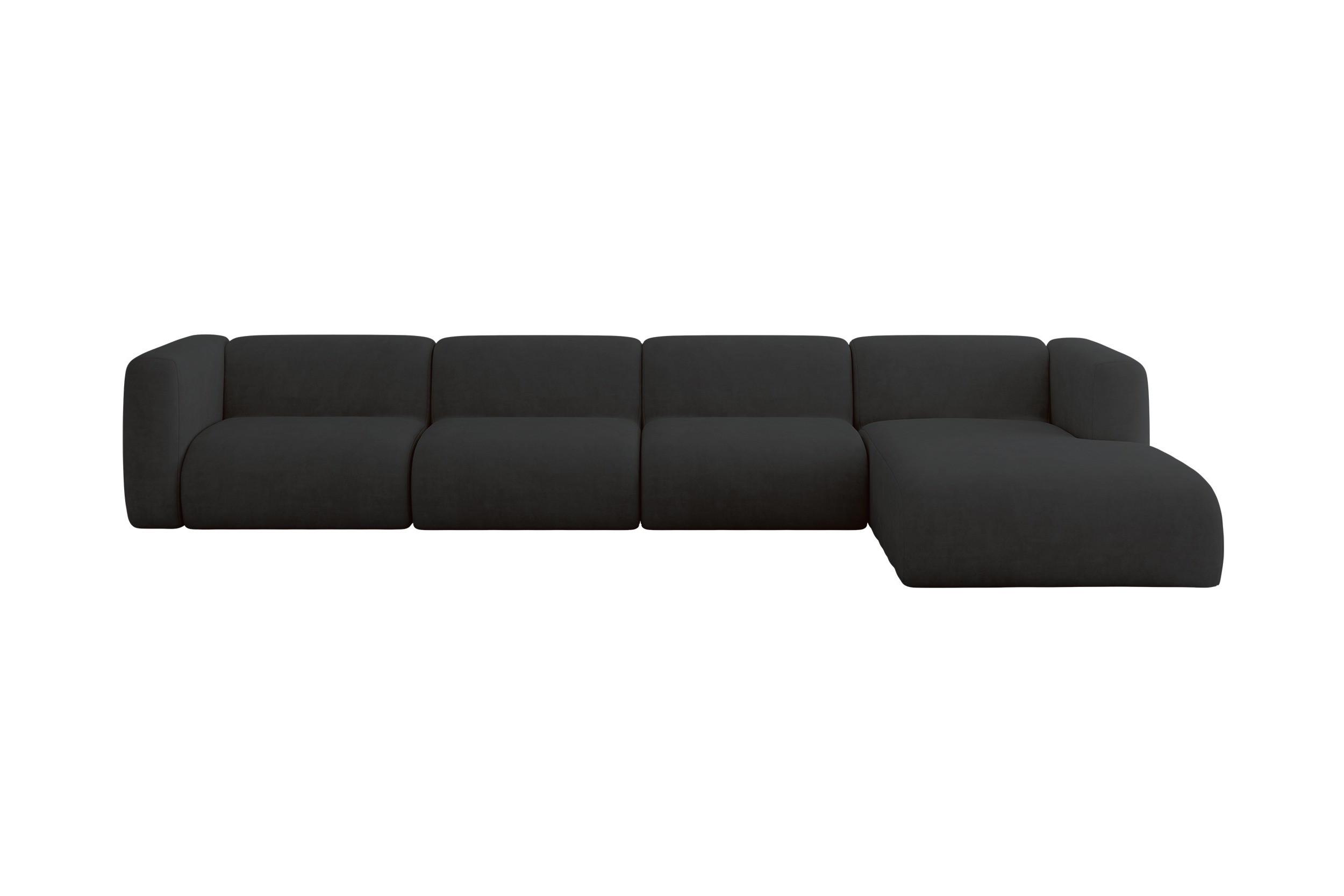 ECKSOFA Ottomane Rechts MIRA-L3 409x179x70 Schwarz Velours - Anthrazit/Schwarz, Holzwerkstoff/Kunststoff (409/179cm) - ALTDECOR