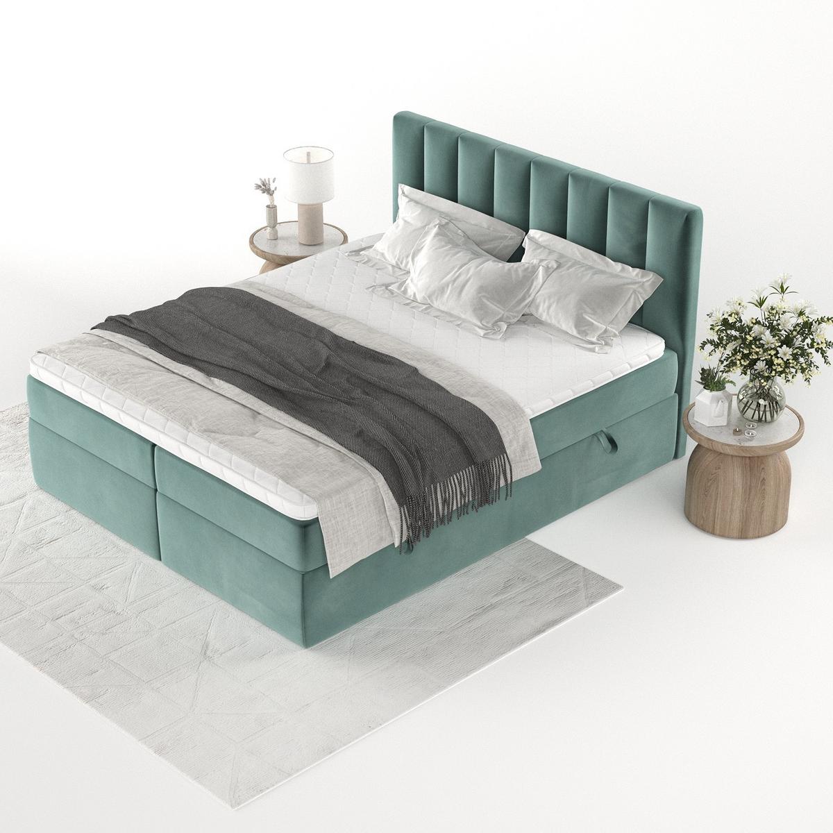BOXBETT Bari 140/200 cm Türkis im Kronos Stoff - Türkis, Holz/Holzwerkstoff (140/200cm) - AltaBeds