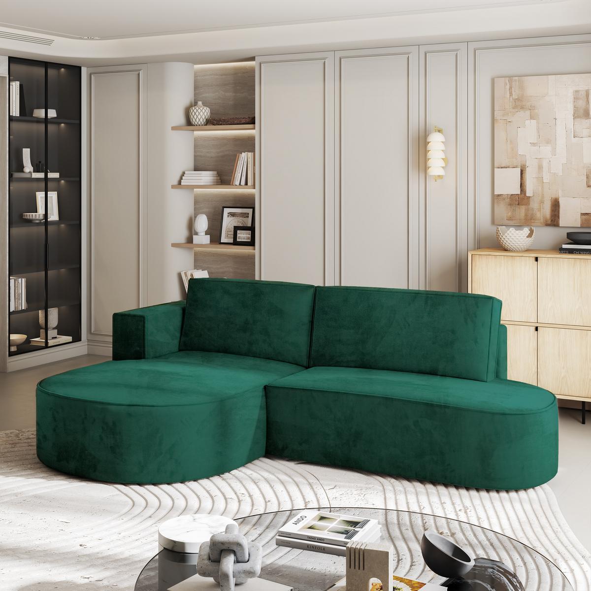 ECKSOFA CORTIO M L-S Grün Velours-Stoff mit Schlaffunktion - Grau/Grün, Holz/Kunststoff (265/174cm) - MASSENO