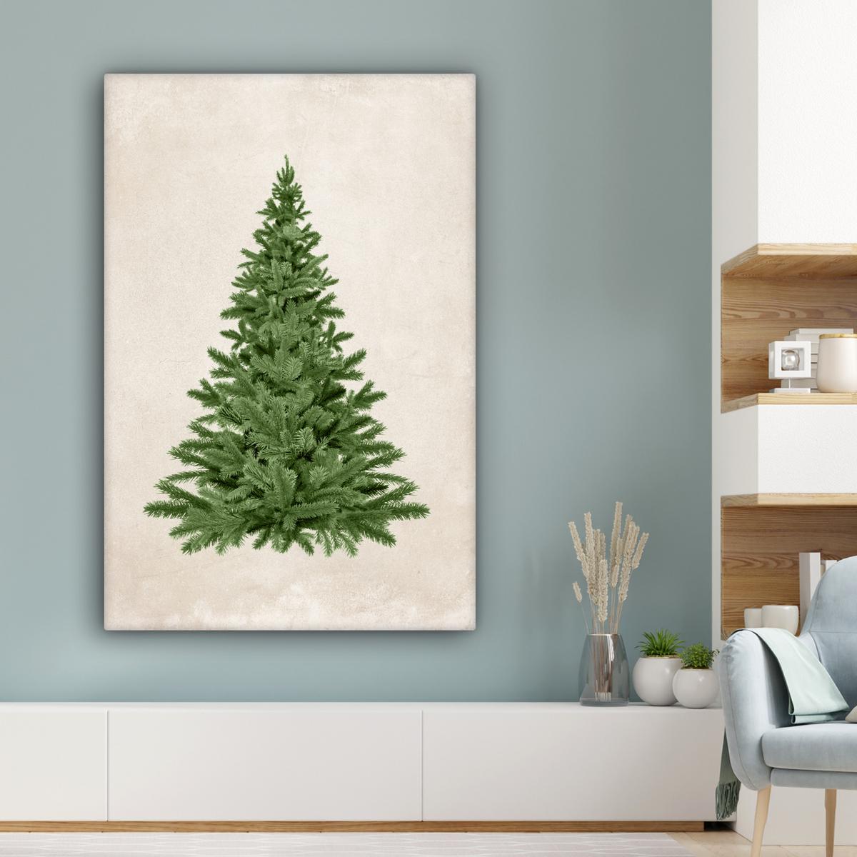 LEINWANDBILD Weihnachtsbaum - Grün - Weihnachten - Feiertage Deko Groß 90x140 cm - Olivgrün, Textil (90/140cm) - MuchoWow