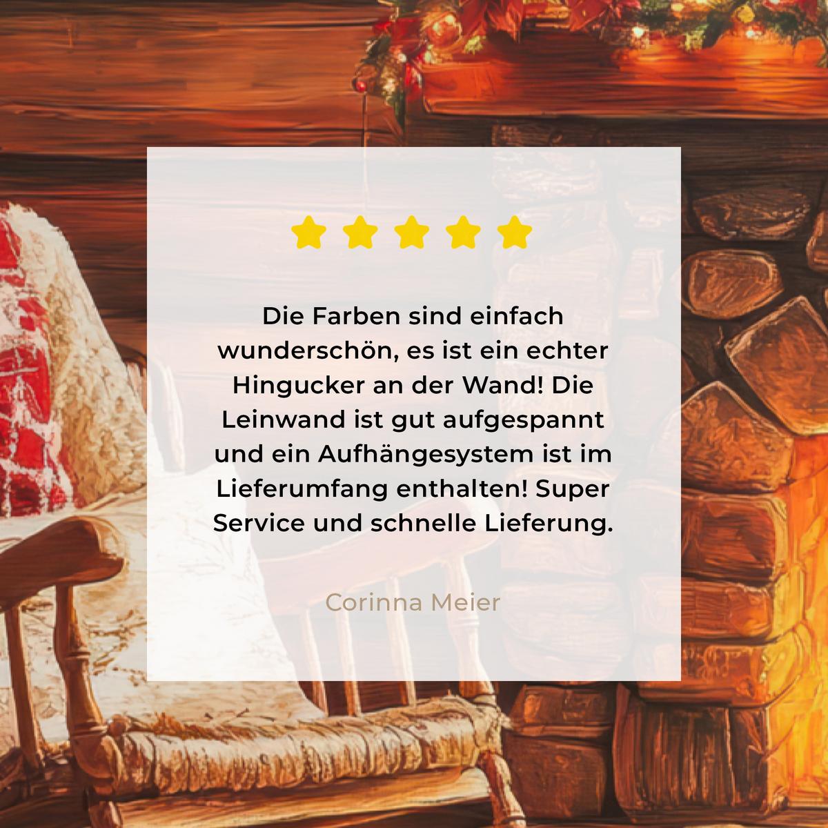 LEINWANDBILD Winter - Weihnachten - Zuhause - Kamin Deko XXL 80x120 cm - Bernsteinfarben, Textil (80/120cm) - MuchoWow