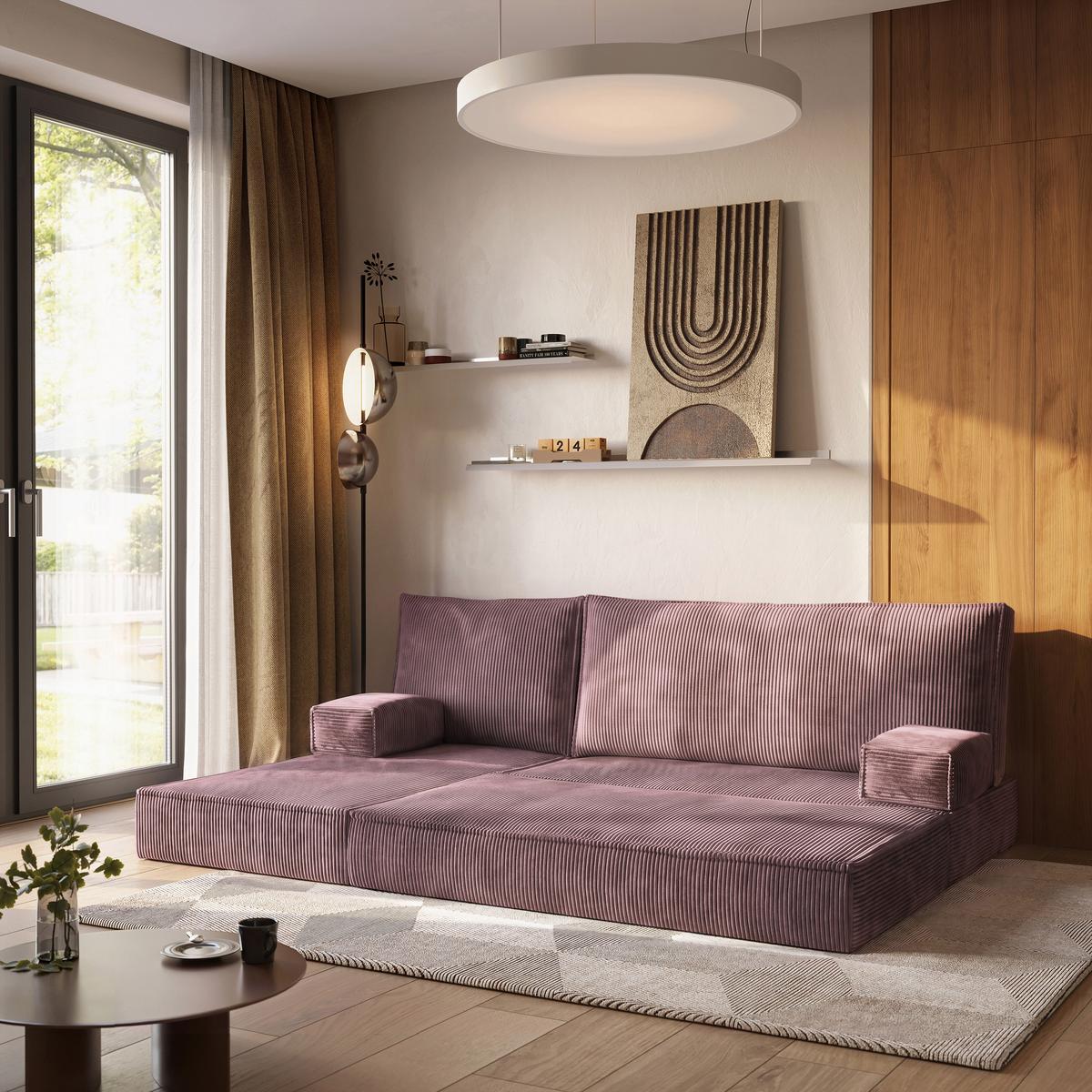 ECKSOFA NOTIA modulares Boneless Sofa mit Schlaffunktion Lila Kordstoff - Lila, Textil (200/120cm) - MASSENO
