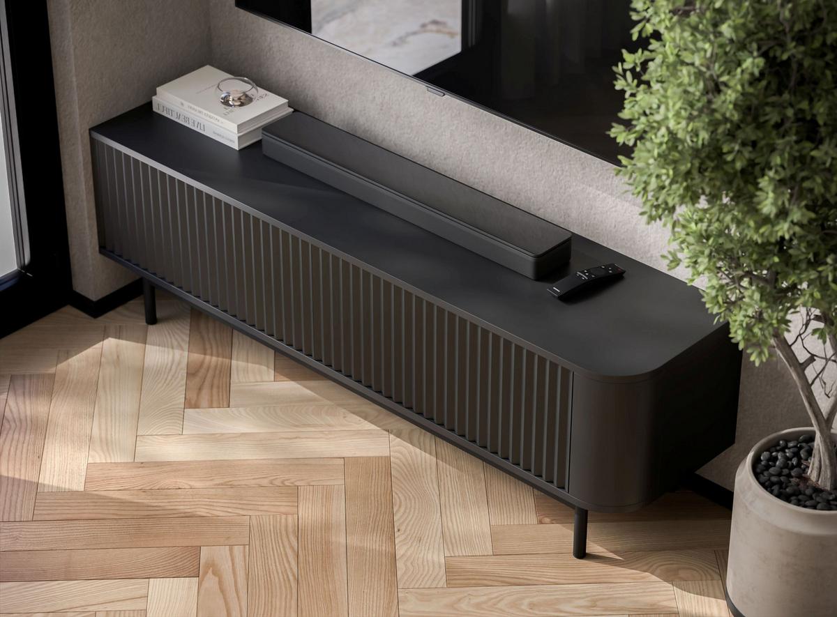 TV-LOWBOARD Aurora Schwarz matt 140 cm mit Metallrahmen - Schwarz, Holzwerkstoff/Metall (140/44/35cm) - Meble Lindner