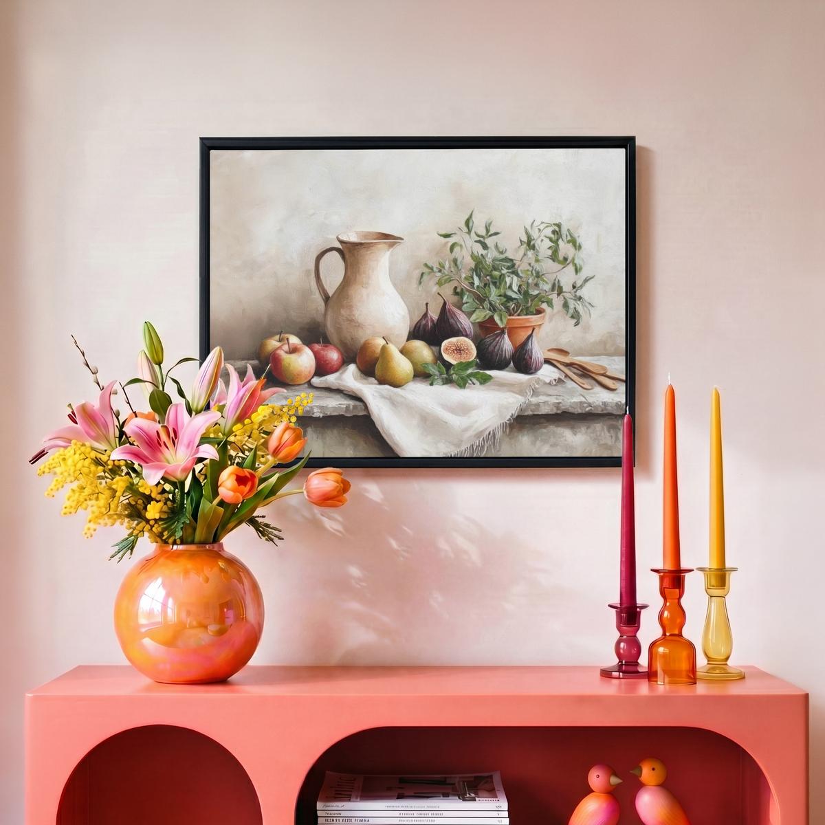 LEINWAND Bilder mit Rahmen - Obst - Kräuter - Ländlich - 40x30 - Naturfarben, Textil (40/30cm) - MuchoWow