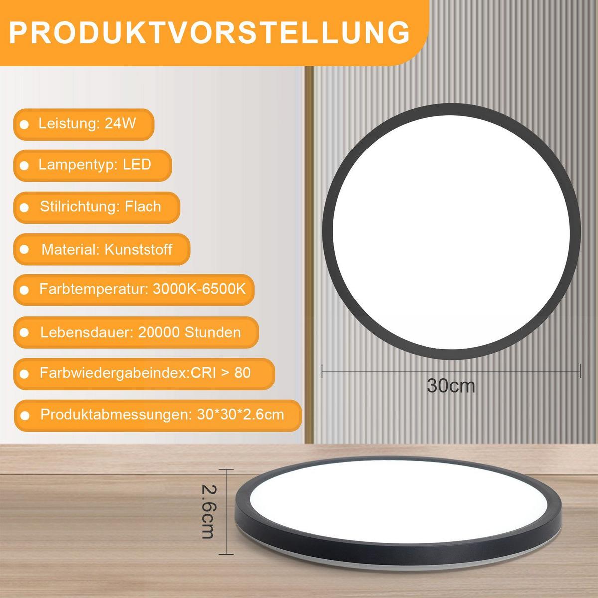 LED-DECKENLEUCHTE Maksymchuk 30/30/2.6 cm - Schwarz, Kunststoff (30/30/2.6cm) - Nettlife