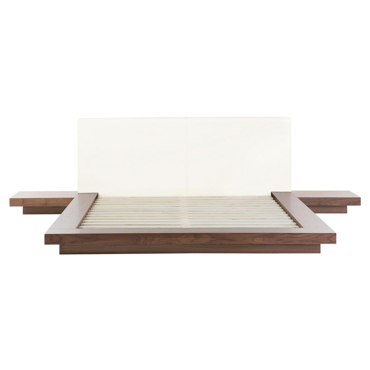 BETT mit LED 160x200 cm Heller Holzfarbton Zen - Hellbraun, Holzwerkstoff (160/200cm) - Beliani