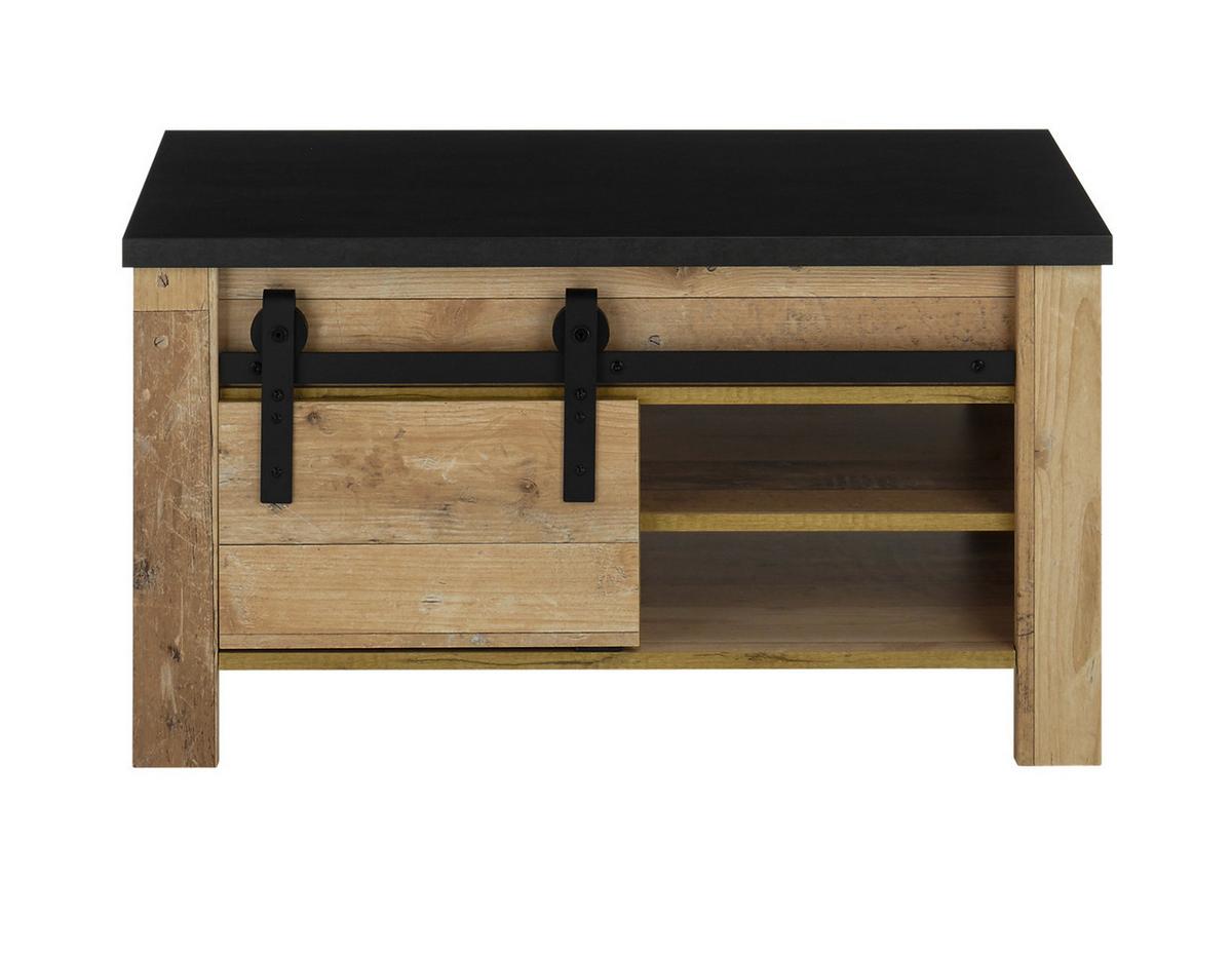 COUCHTISCH Used Wood hell, anthrazit, Beistelltisch mit Stauraum - Anthrazit/Schwarz, Holzwerkstoff/Metall (93/60/51cm) - Furn.Design