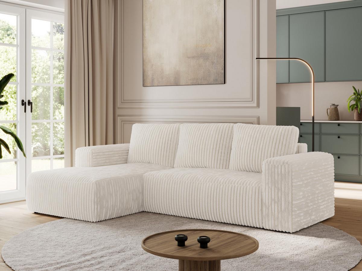 ECKSOFA TRENTINO L Beige Cord - Links - Beige/Schwarz, Kunststoff/Textil (266/164cm) - MKS