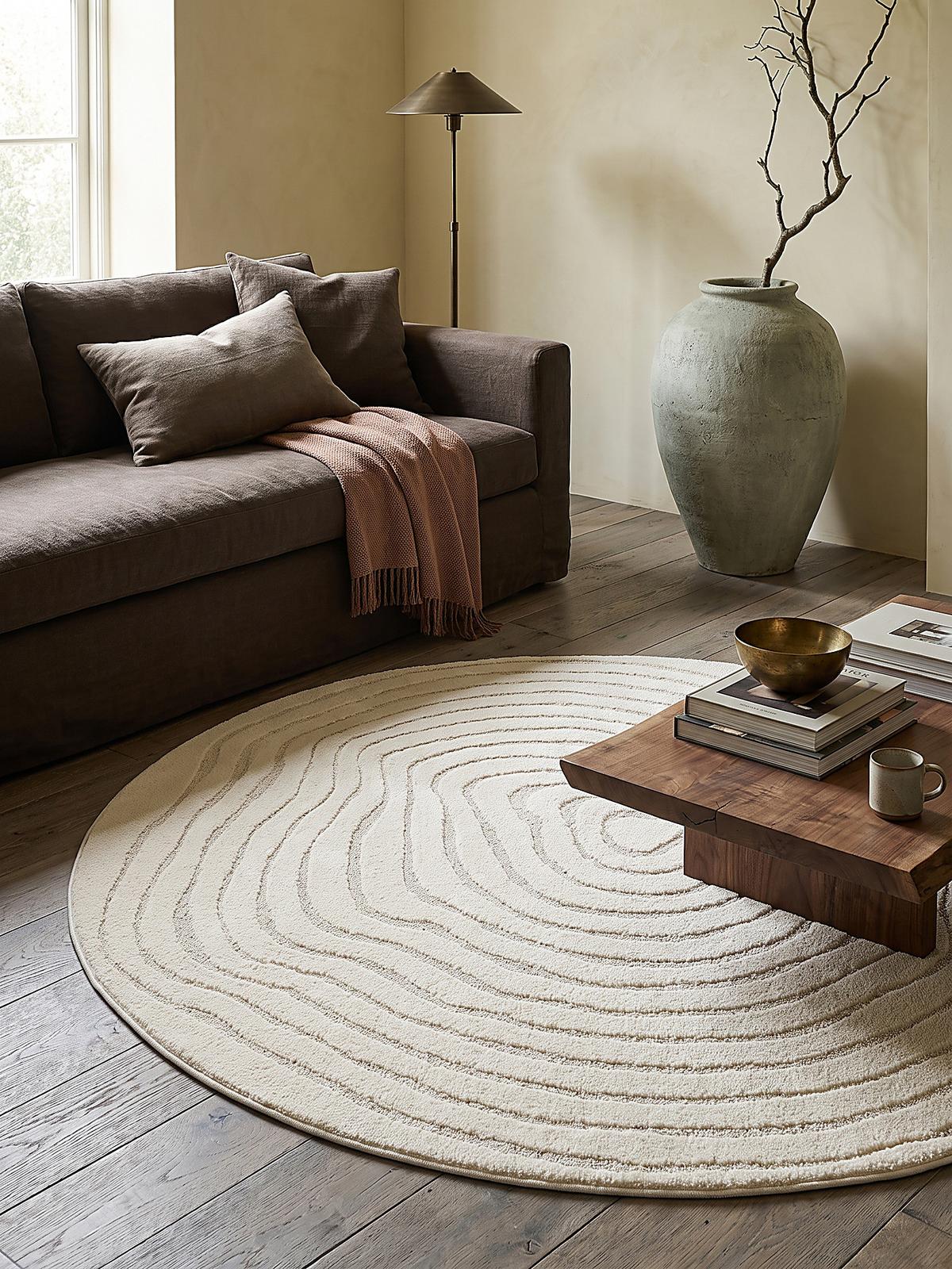 RUNDTEPPICH Streifen CETINA Polypropylen Creme 160 x 160 cm - Beige, Textil (160/160cm) - KADIMA DESIGN