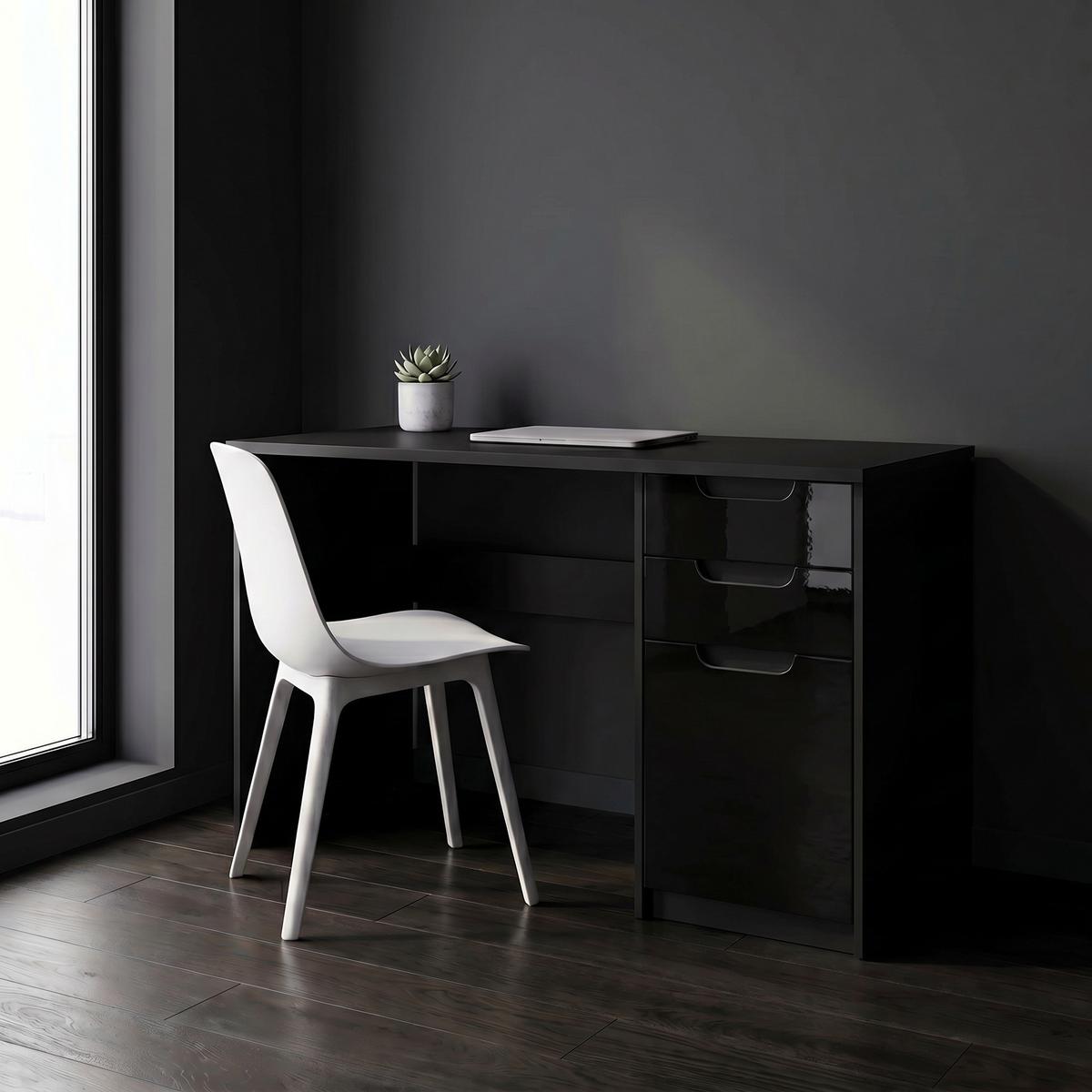 SCHREIBTISCH Logan Fronten in Schwarz Hochglanz - Schwarz Hochglanz, Holzwerkstoff (60/129/76cm) - Vladon