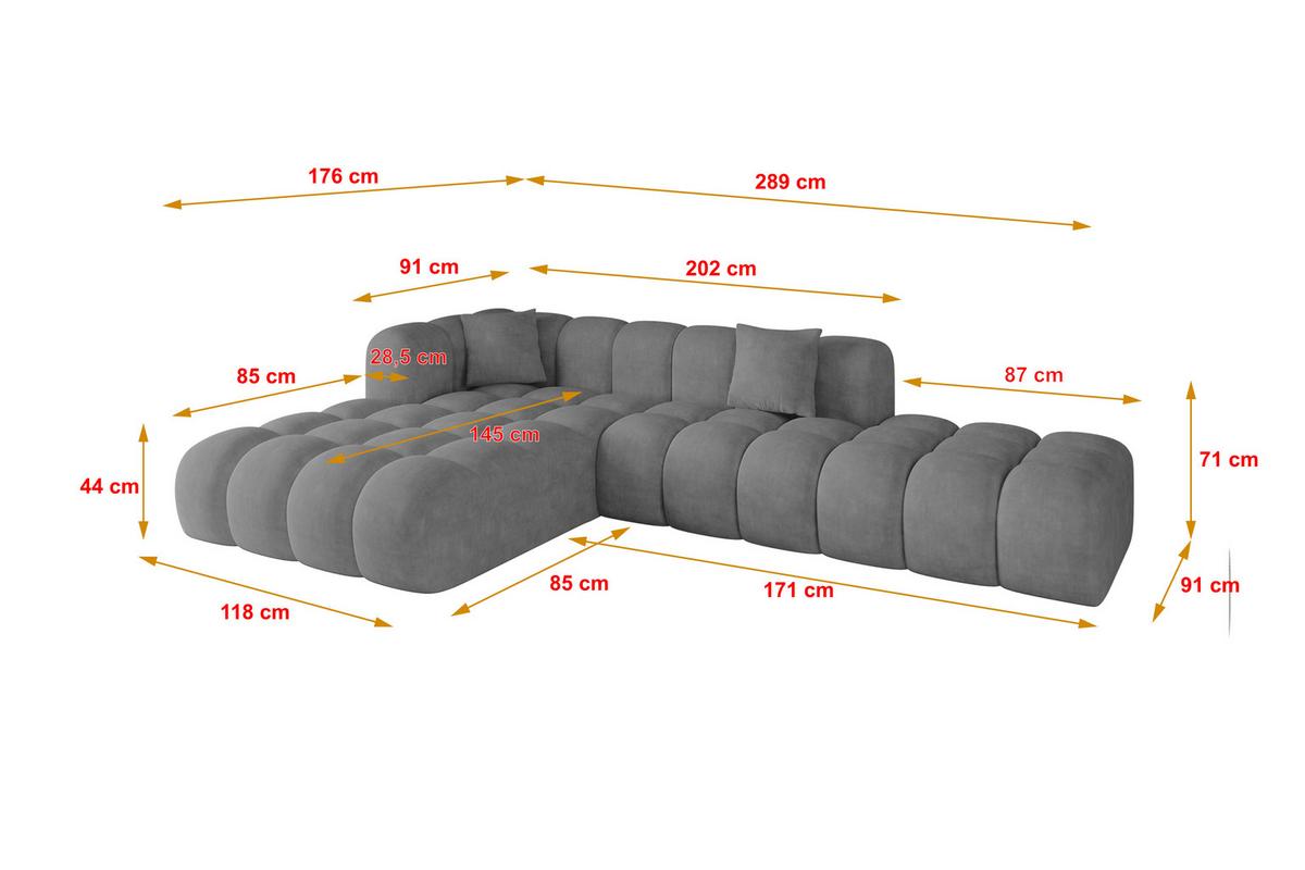 ECKSOFA Ottomane Links OLEA-L2 - 289x176x71 cm Titanfarben - Titanfarben/Schwarz, Holzwerkstoff/Kunststoff (289/176cm) - ALTDECOR