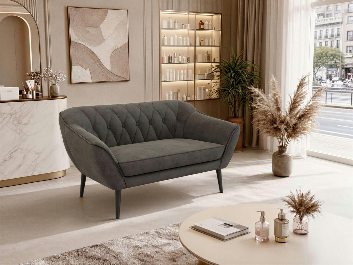 2-SITZER-SOFA PIRS - Dunkelgrau Velvet - Schwarze Beine - Dunkelgrau/Schwarz, Holzwerkstoff/Textil (140/75/74cm) - MKS