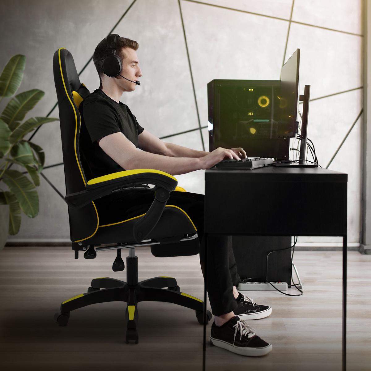 GAMINGSTUHL Schwarz-Gelb aus Kunstleder - Gelb/Schwarz, Kunststoff/Metall (62/119/62cm) - ML-DESIGN