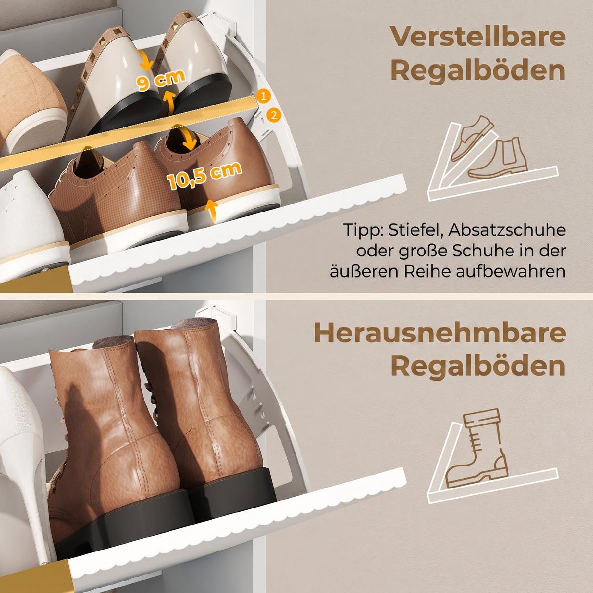 SCHUHSCHRANK Spanplatte MDF Weiß - Alufarben/Weiß, Holzwerkstoff/Kunststoff (24/102.5/80cm) - HOMCOM